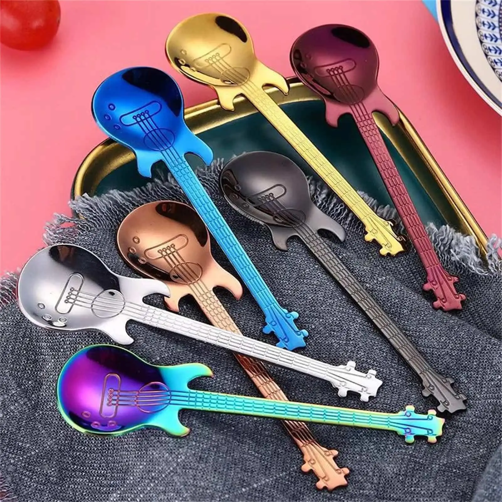 Cute Coffee Spoons Guitar Shape Mini Dessert Spoon For Ice Cream Metal Stainless Steel Musical Instrument Bass Small Spoon view 2