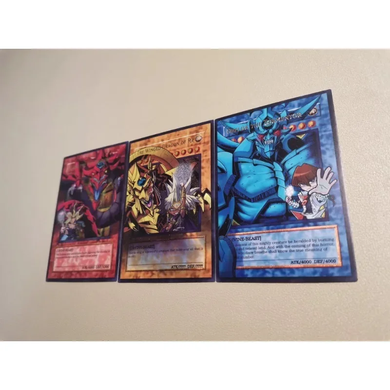 3pcs/set YuGiOh Sky Dragon Yugi Muto Obelisk The Tormentor Self Made Refraction Flash Card Anime Classics Game Collection Cards