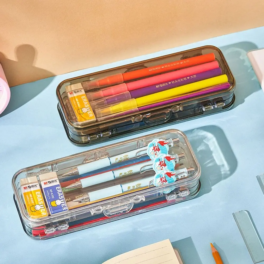 Simple Acrylic Pencil Case Transparent Double-layer Stationery Organizer Ins Japanese Pen Box Student