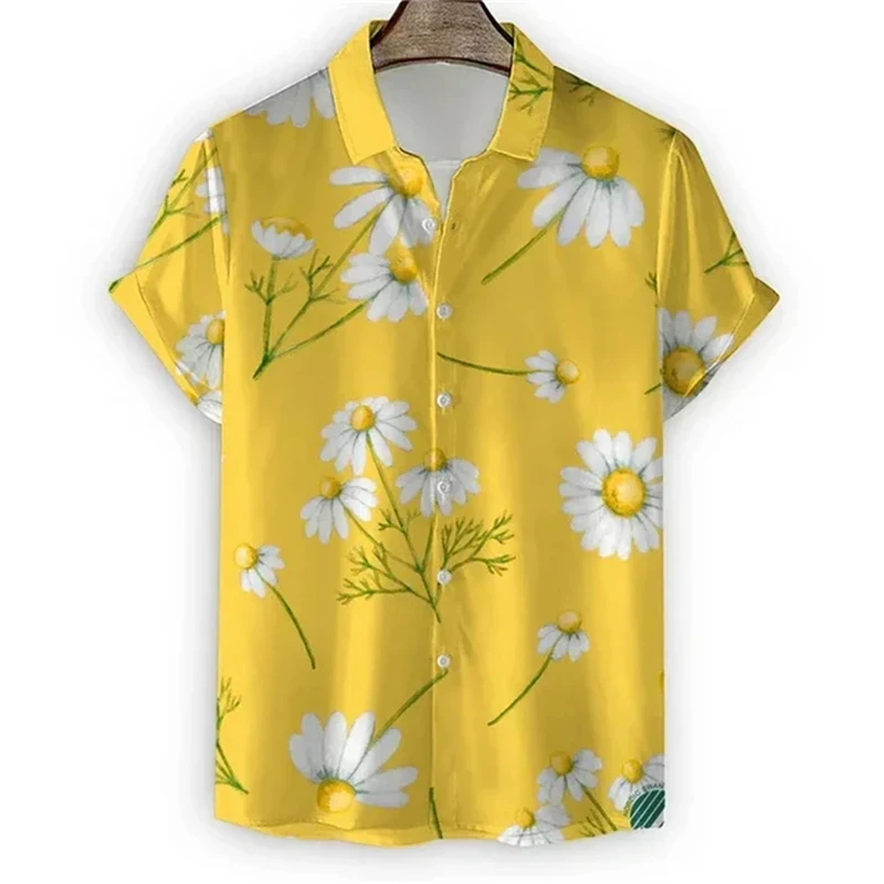 

Men's Shirts Flower pattern 3D Print Beach Short Sleeve Summer New Lapel Blouse Hawaiian Button Tops Men's Clothing Short Shirts