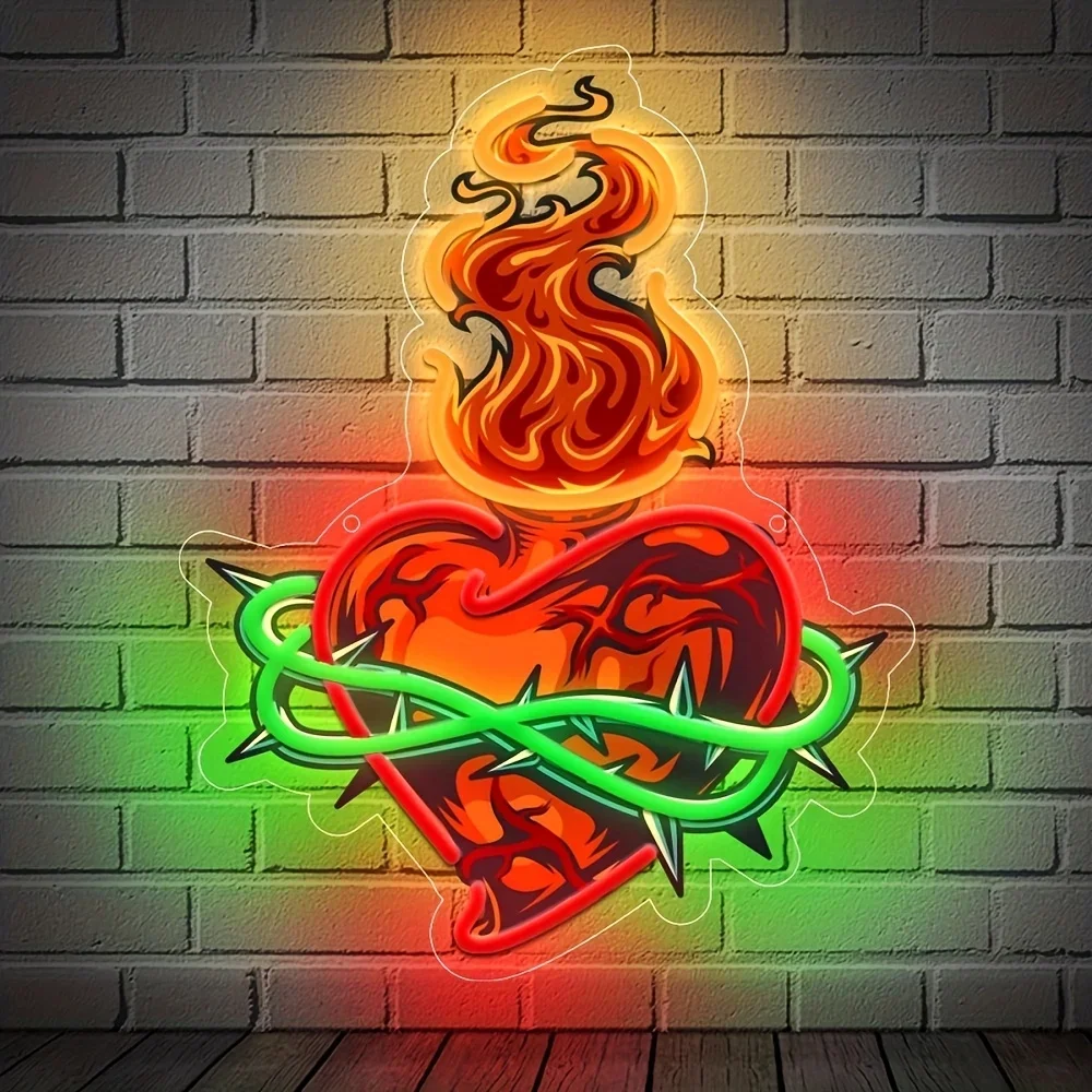 

Неоновая вывеска «Сердце и огонь» с USB-питанием, регулируемая LED-подсветка, декор для стен спальни, игровой комнаты, гостиной, подарки на день рождения