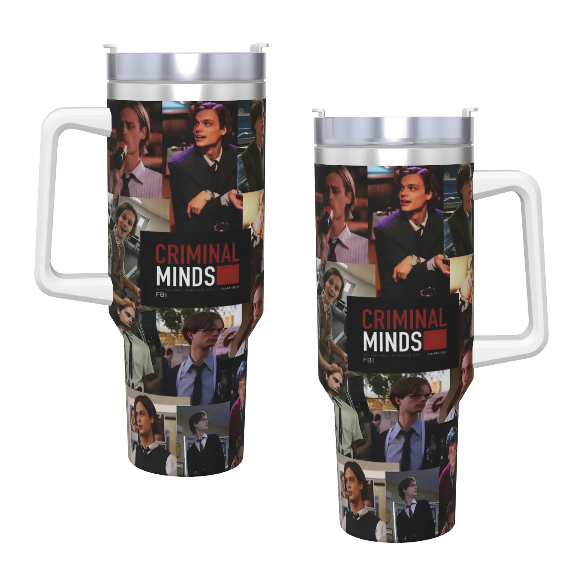 

Термос-кружка Criminal Minds с изображением Спенсера Рейда, для холодных и горячих напитков, сохраняет тепло, из нержавеющей стали, дизайн пляжной кружки