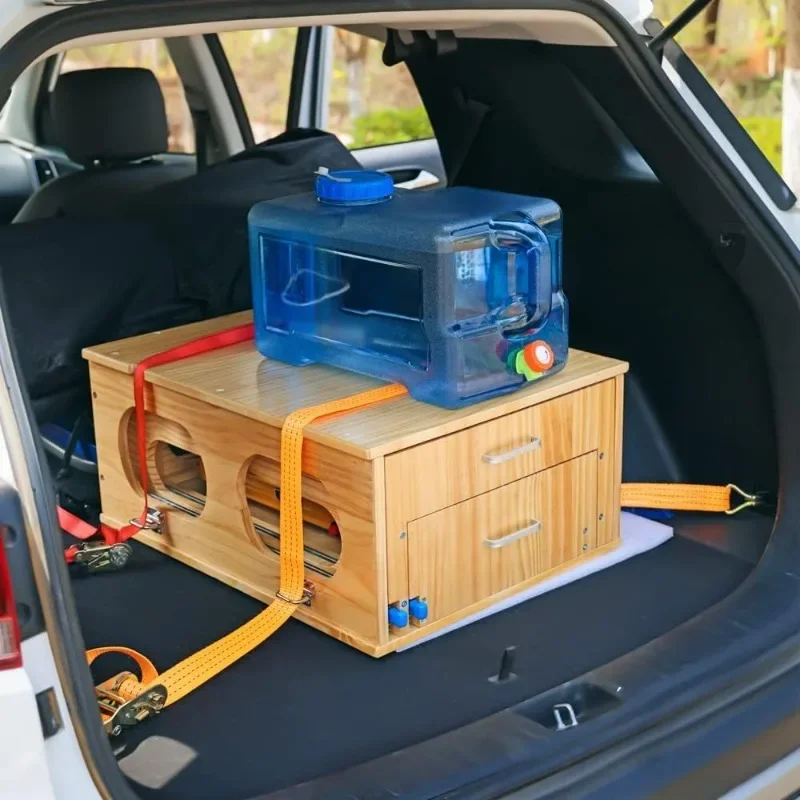 The ultimate land-based kitchen - an all-in-one camp kitchen box with laundry, shredding and cooking functions