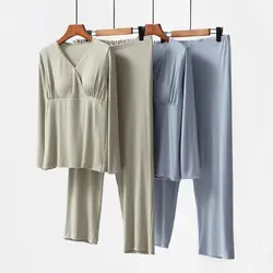 Primavera otoño pijamas de maternidad trajes embarazo ropa de lactancia ropa de casa posparto mujeres embarazadas pijamas de lactancia