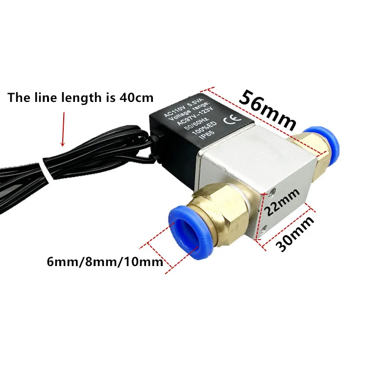 Válvula Solenoide neumática normalmente cerrada de 2 vías con conector rápido, 12V, 24V, 110V, 220V, 1/4 \