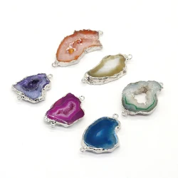 1PCNatural Stone Crystal Bud Irregular Geode Silver Edge Pendant For Jewelry MakingDIYNecklace Accessorie Healing Gem Charm Gift