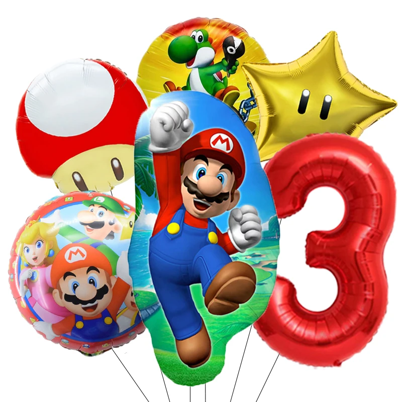 6 قطعة/المجموعة الكرتون سوبر ماريو الألومنيوم فيلم بالون 32 بوصة الرقمية بالون الأطفال حفلة عيد ميلاد ديكورات خلفية المنزل #4