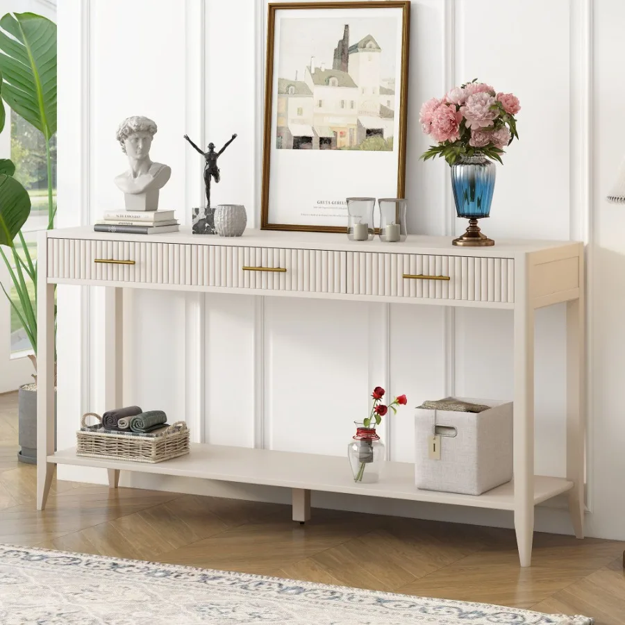 HighQuality Entryway Console Table with Vertical Stripe Drawers Long Legs Suitable for Entryway Hallway Living Room Foyer Corri