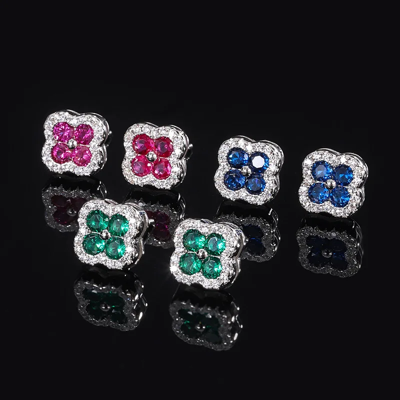 S925 Silver Plated 18K Gold Plated PT950 Platinum High Carbon Diamond Flower Color Treasure Retro Simple Daily Women's Earrings