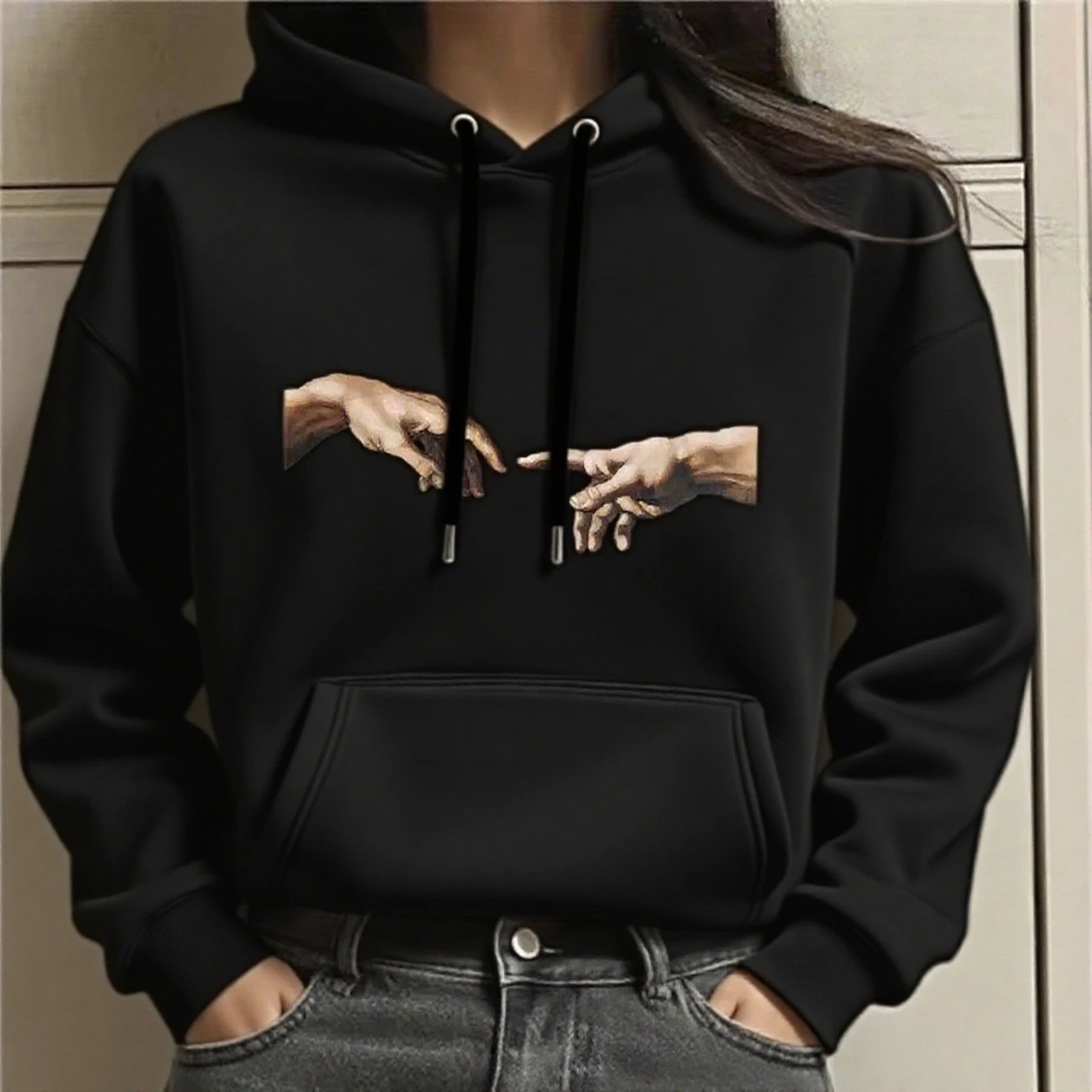 

Hand Graphic Printing Autumn and Winter Pure Cotton Men's and Women's Hoodies Casual Outdoor Street Sports Loose Training Brand
