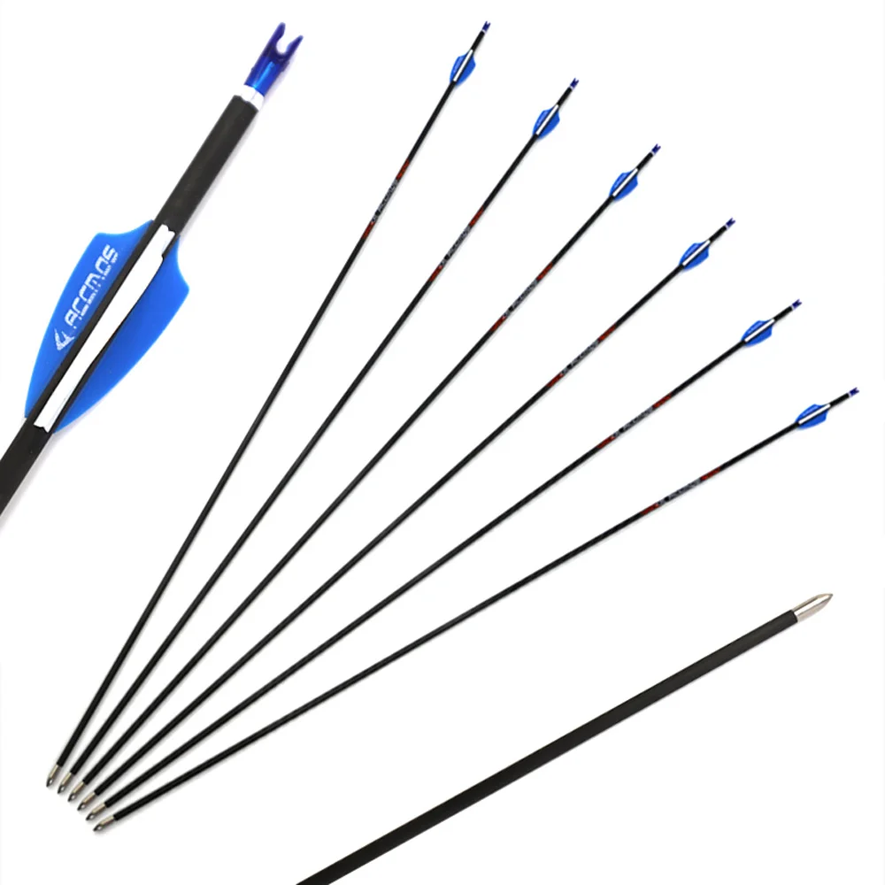 12pcs Archery Carbon Arrows Spine350-900 ID4.2MM 32inch Shaft 1.75inch Orange and Blue Vanes Shooting Hunting