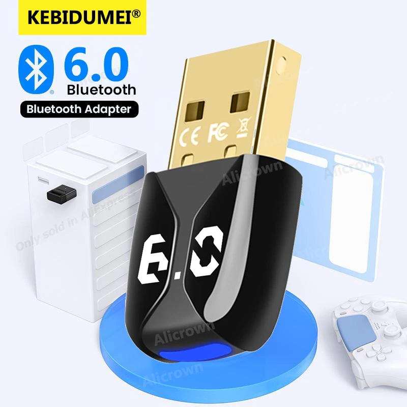 USB Bluetooth 6.0 Dongle Adapter Bluetooth 5.4 WIreless Transmitter Receiver for PC Win 11/10/8.1 for Keyboard/Mouse/Headphone