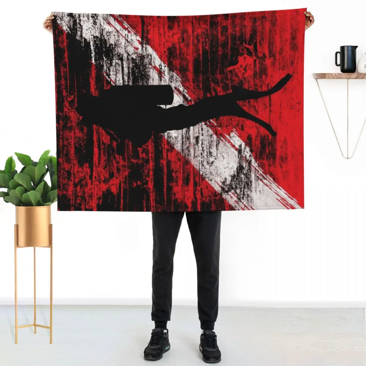 Scuba Diving Flag Throw Blanket Thins warm for winter Picnic halloween Thermal valentine gift ideas Blankets