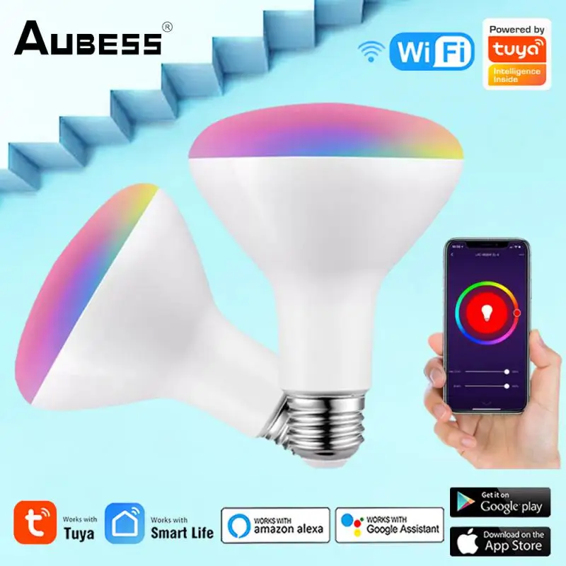 

Tuya WIFI Smart Led Bulb E26 RGB Light Bulb Phone APP Control 100V-240V Colorful LED Lamp Bedroom Ambient Light For Alexa Google