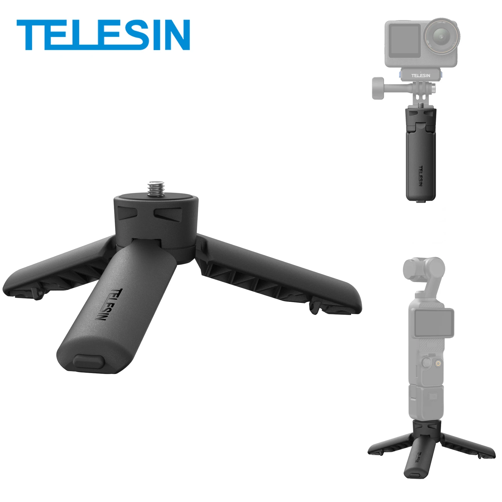 Telesin mini tripé de liberação rápida 1/4 parafuso adatper aperto de mão para gopro 13 12 insta360 x5 acepro dji osmo 6 5pro câmera ação