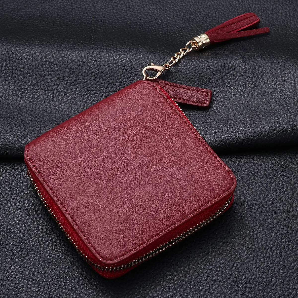 محفظة قصيرة للنساء، حقيبة يد خفيفة الوزن من البولي يوريثان، حقيبة يد خفيفة الوزن بشرابة النبيذ الأحمر للاستخدام اليومي، محفظة أنيقة للنساء #2