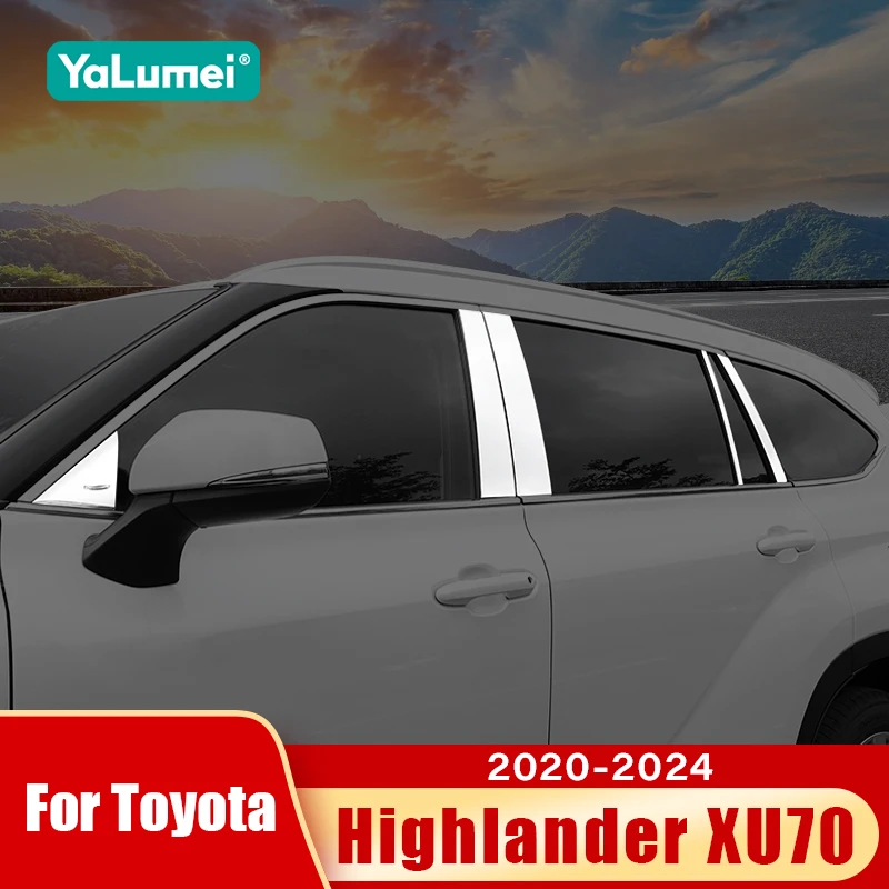 For Toyota Highlander XU70 2020 2021 2022 2023 2024 Kluger Car Door Window Pillar Post Trim Cover Stainless Steel Accessories
