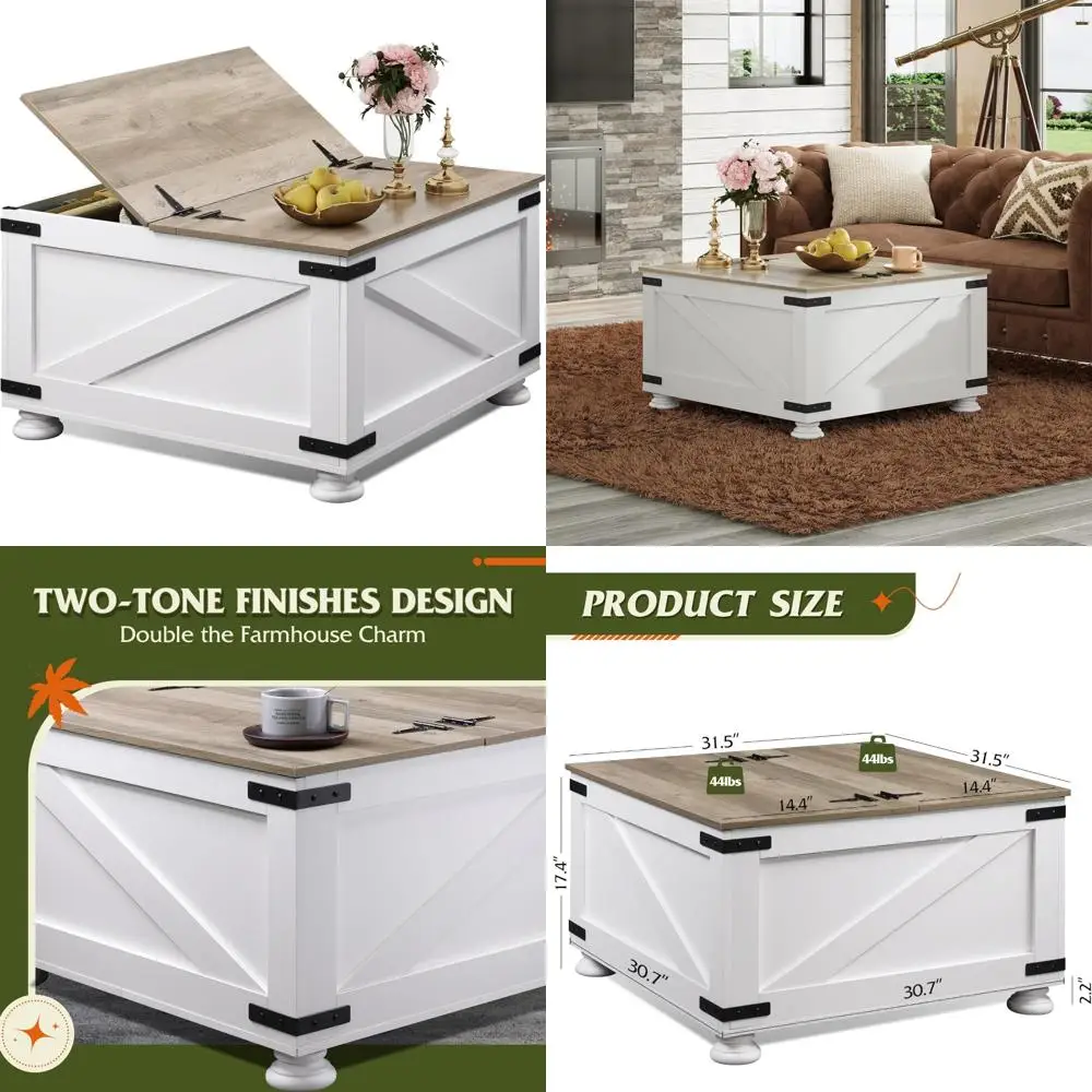 

Square Wooden Coffee Table with Flip-Top Storage and Large Hidden Compartment for Living Room