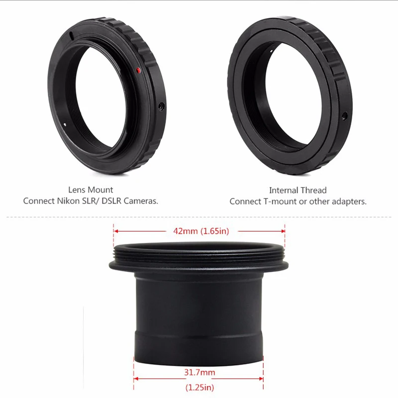 1,25"; T-Mount-Teleskopadapter aus Metall und Canon EOS Nikon Sony SLR/DSLR-Kameras T-Ring astronomische Teleskopfotografie – Detail 2
