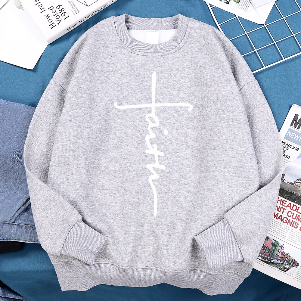 Faith Cross Letter Print Men Hoodie Harajuku Fleece Sweatshirt Loose Autumn Menswear Street Fashion Warm Hoodies Women Tops