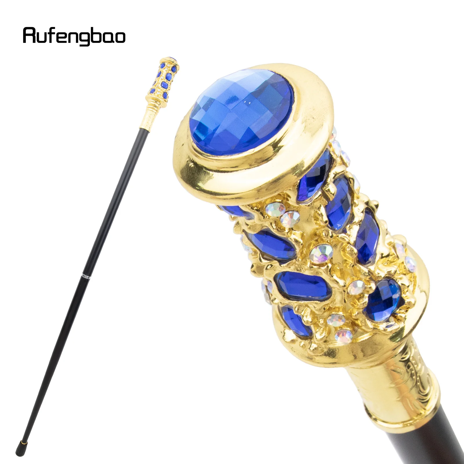 

Blue Artificial Diamond Cane Fashion Decorative Stick Gentleman Elegant Cosplay Cane Knob Crosier 93cm Performance Stage Cane