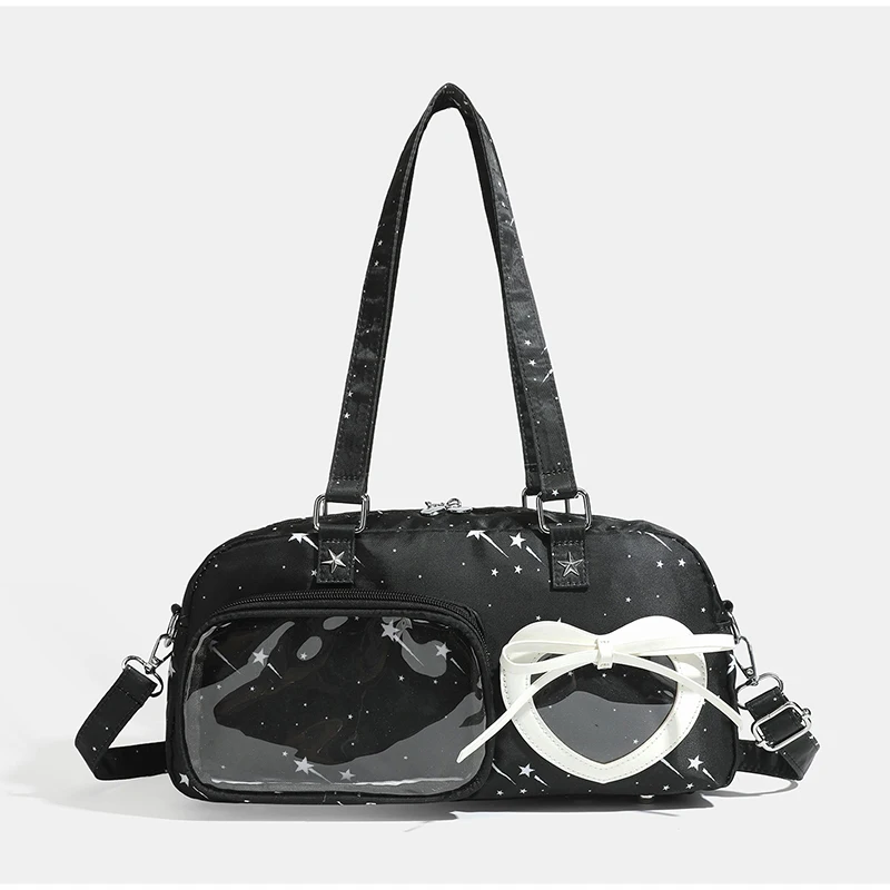 Korean Love Bow Shoulder Bag Star Printed Transparent Layer Large Capacity Crossbody Bag Casual Simple Fashionable Handbag New