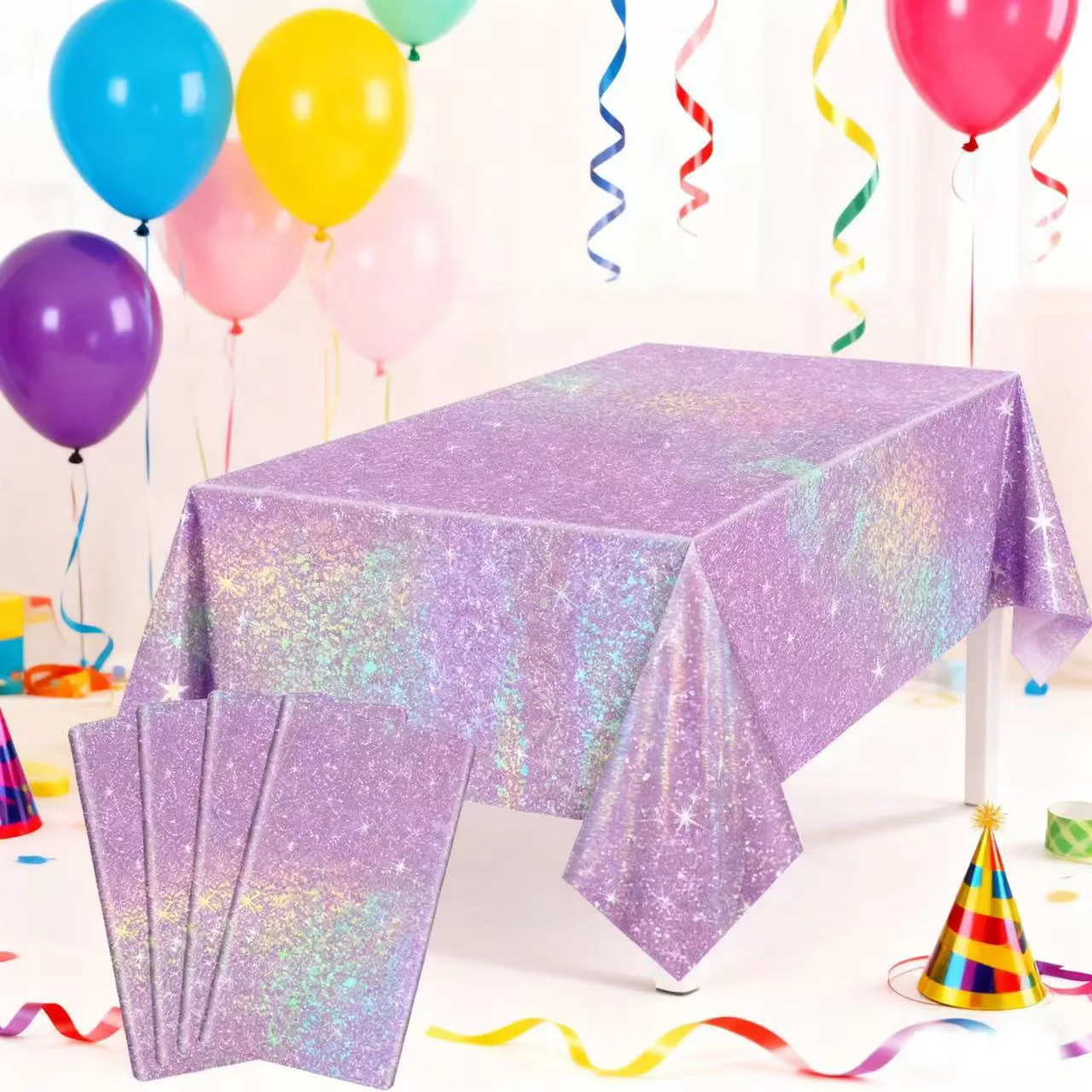 Pink laser Disposable tablecloth aluminum rainbow birthday party decoration tablecloth for bachelorette party wedding supplies