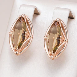 Kinel Hot Rhombus Brown Natural Zircon Drop Earrings for Women Fashion 585 Rose Gold Color High Quality Bride Wedding Jewelry