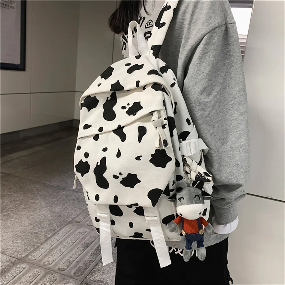 

Рюкзак с коровьим принтом для женщин, школьный рюкзак, холщовая сумка с широким отверстием для подростков, колледжа, работы, путешествий, без подвески