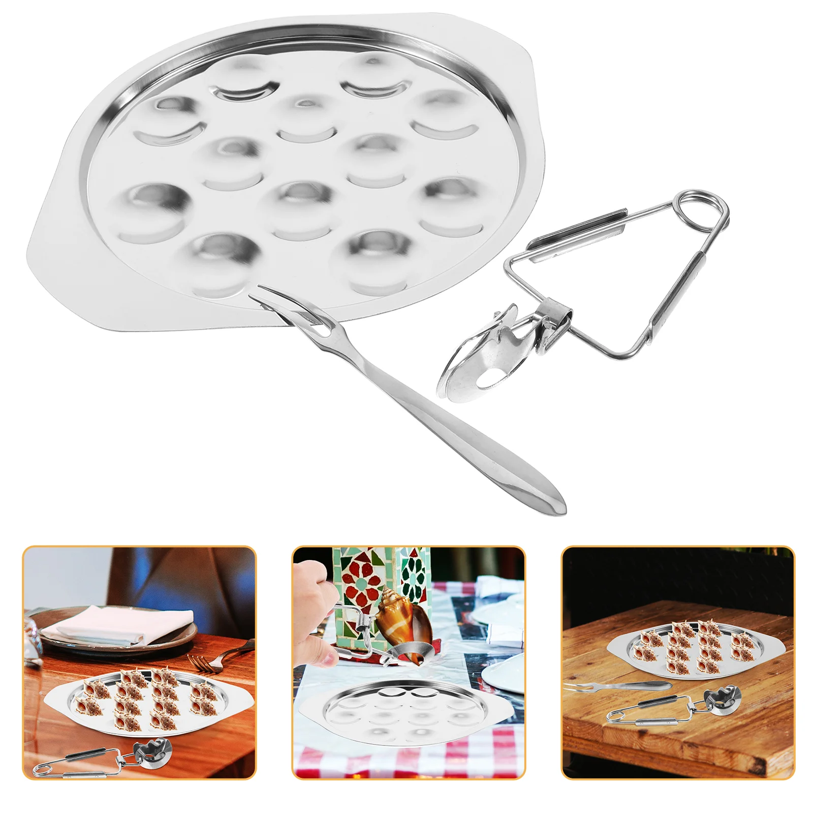 

Conch Cooking Tools Shellfish Plate Baking for Snails Pans Set Escargot Dish Stainless Steel 12 Holes Roasting