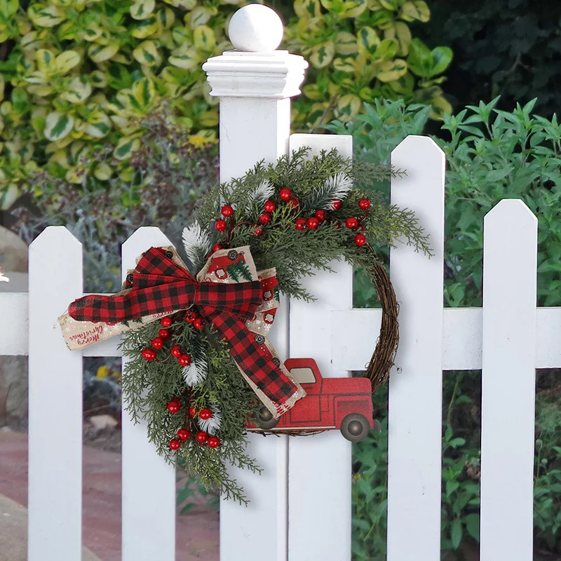 Guirnalda navideña de 40cm, piña Artificial, baya roja, adornos colgantes, decoraciones de pared para puerta delantera, Navidad de Año Nuevo
