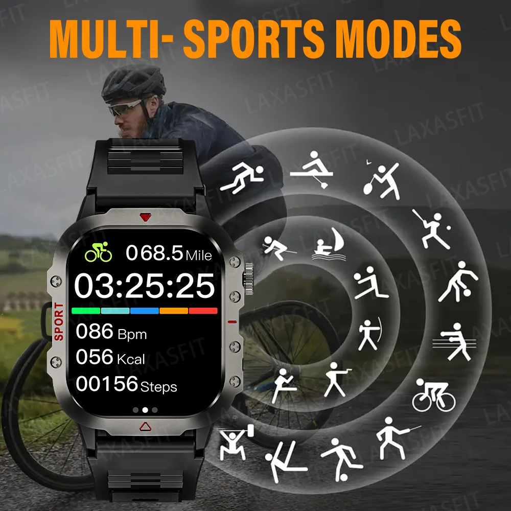 LAXASFIT ใหม่นาฬิกาสมาร์ทไฟฉาย LED 2.01 "หน้าจอ HD บลูทูธพูดคุยสมาร์ทวอท์ชกีฬาการตรวจสอบสุขภาพสมาร์ทวอท์ช