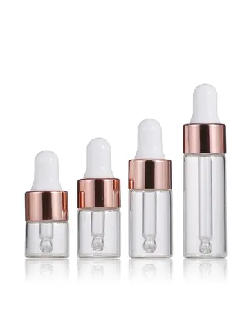 10pcs Mini Dropper Bottles Glass Empty Essential Oil Aromatherapy Bottles 1ml 2ml 3ml 5ml Rose Gold Cap Pipettes Bottles