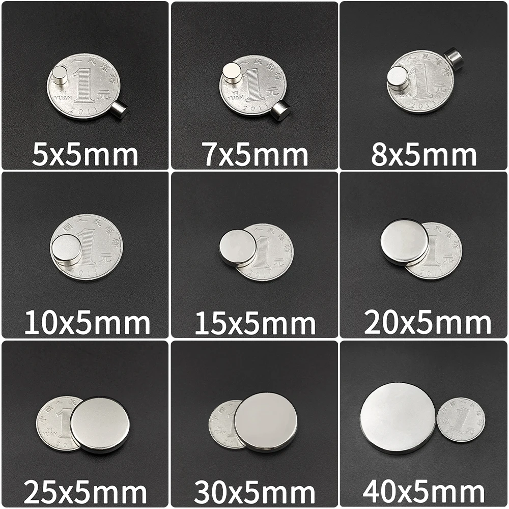 冷蔵庫用ネオジムラウンドマグネット、超強力、5x5,7x5,8x5,10x5,12x5,15x5、30x5mm