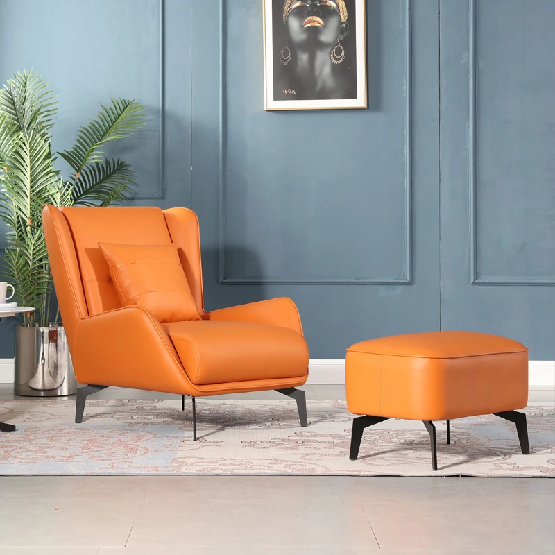 

Modern Chair With Foot Pad Living Room Reclining Chair Metal Leather Hotel Leisure Chair Can Be Customized