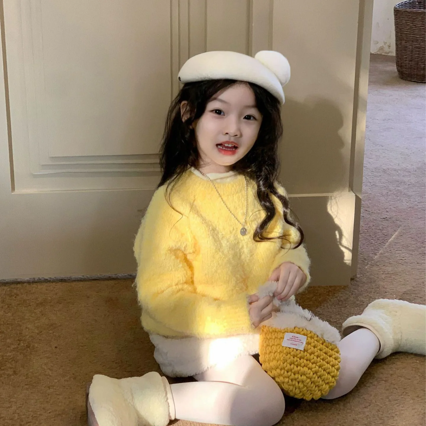 Girls Sweater 2024 Winter New Childrens Wear Korean Style Baby Girl Soft Waxy Loose Lazy Style Pullover Sweater Casual Simple