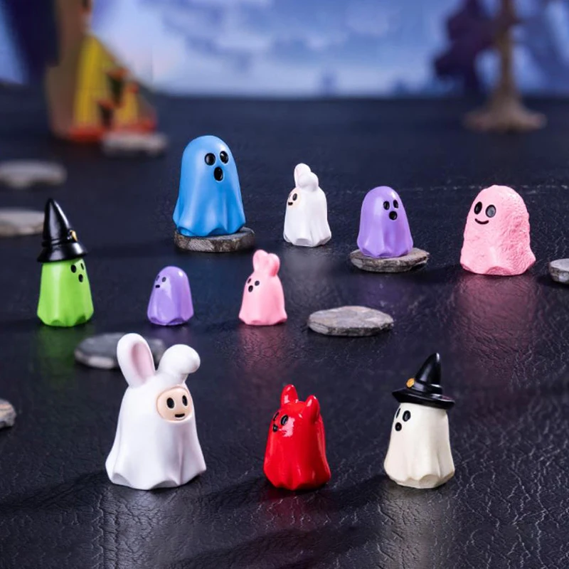 Mini Resin Cute Halloween Ghost Figurines Micro Landscape Car Dashboard Home Desktop Ornaments