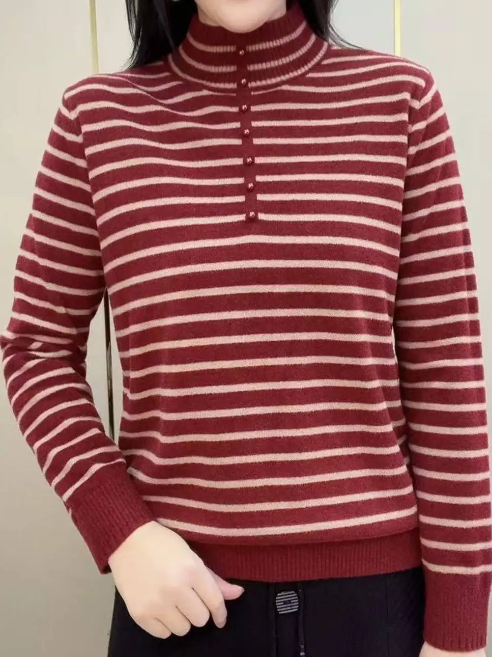 Pull tricoté chaud et ample, rayé, Long, couche de Base, amincissant, pour les déplacements, automne et hiver