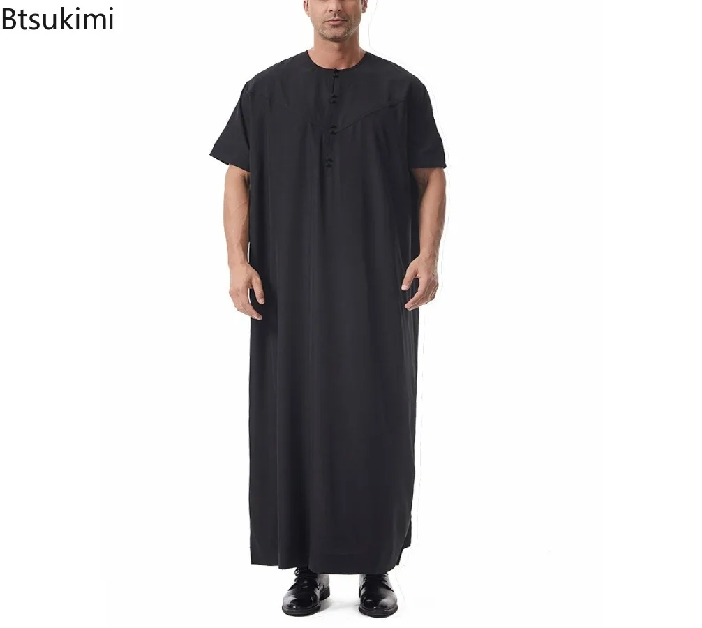Moyen-Orient mode musulmane hommes Jubba Thobe à manches courtes couleur unie col rond islamique arabe caftan hommes Abaya vêtements islamiques
