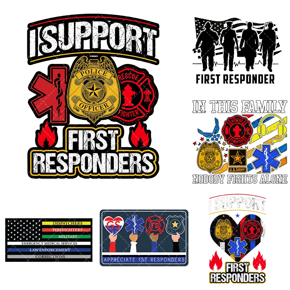 

First Responders Doctor Paramedic Heat Transfer Stickers Iron On Clothes Bags DTF Vinyl Thermal Appliques Washable DIY Patches