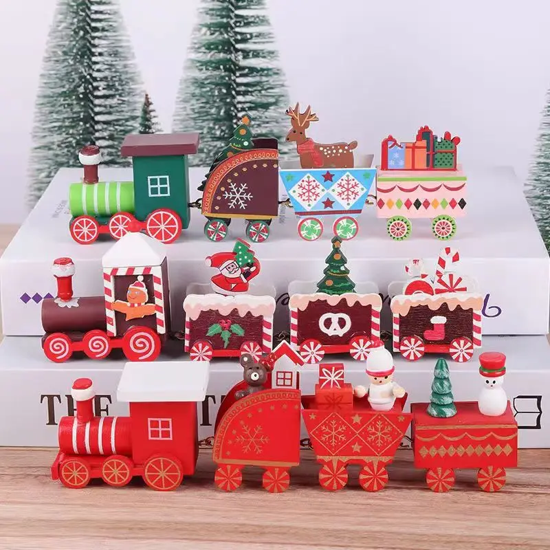 Wooden Train /Plastic Ornament Christmas Decorations 2024 Merry Christmas For Home Xmas Santa Claus Gift for Kids Outdoor Party