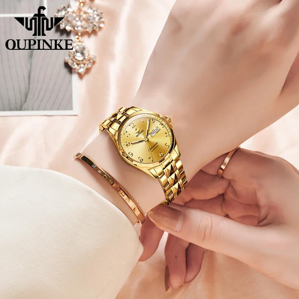 OUPINKE 3228 Women Watch Luxury Brand All Automatic Mechanical Watch Tungsten Steel Sapphire Mirror Women Bracelet Elegant Watch