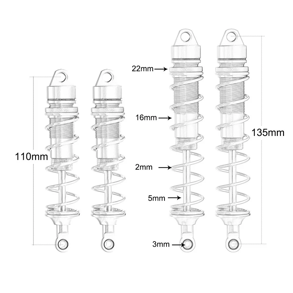 4pcs 110mm 135mm Metal Oil Shock Absorber Damper For ARRMA 6S 1/7 Fireteam 1/8 Kraton Notorious Outcast RC Car Upgrade Parts