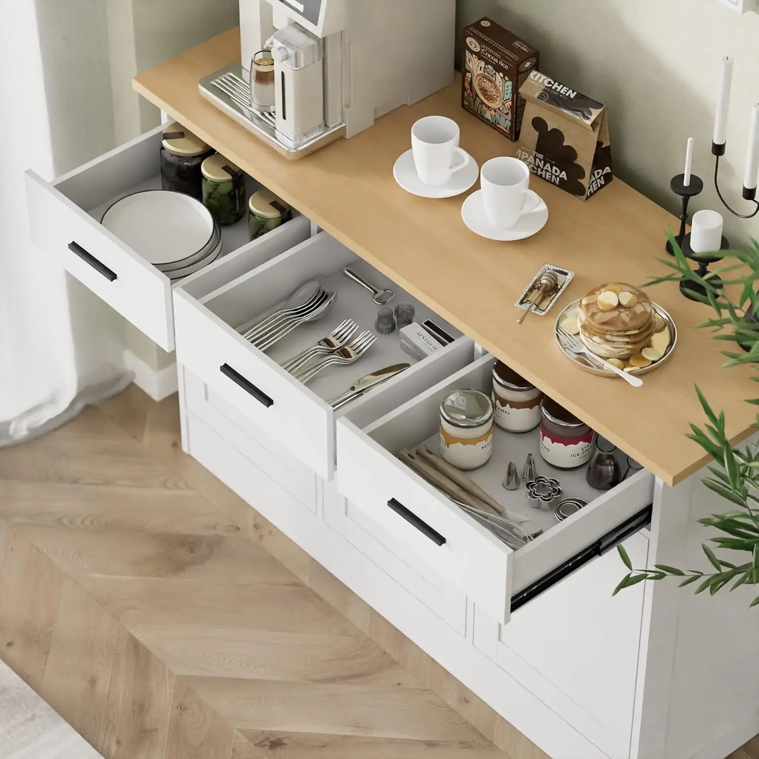 Witte buffetkast met 3 lades, houten consoletafel voor woonkamer, eetkamer, entree – 47,2'W