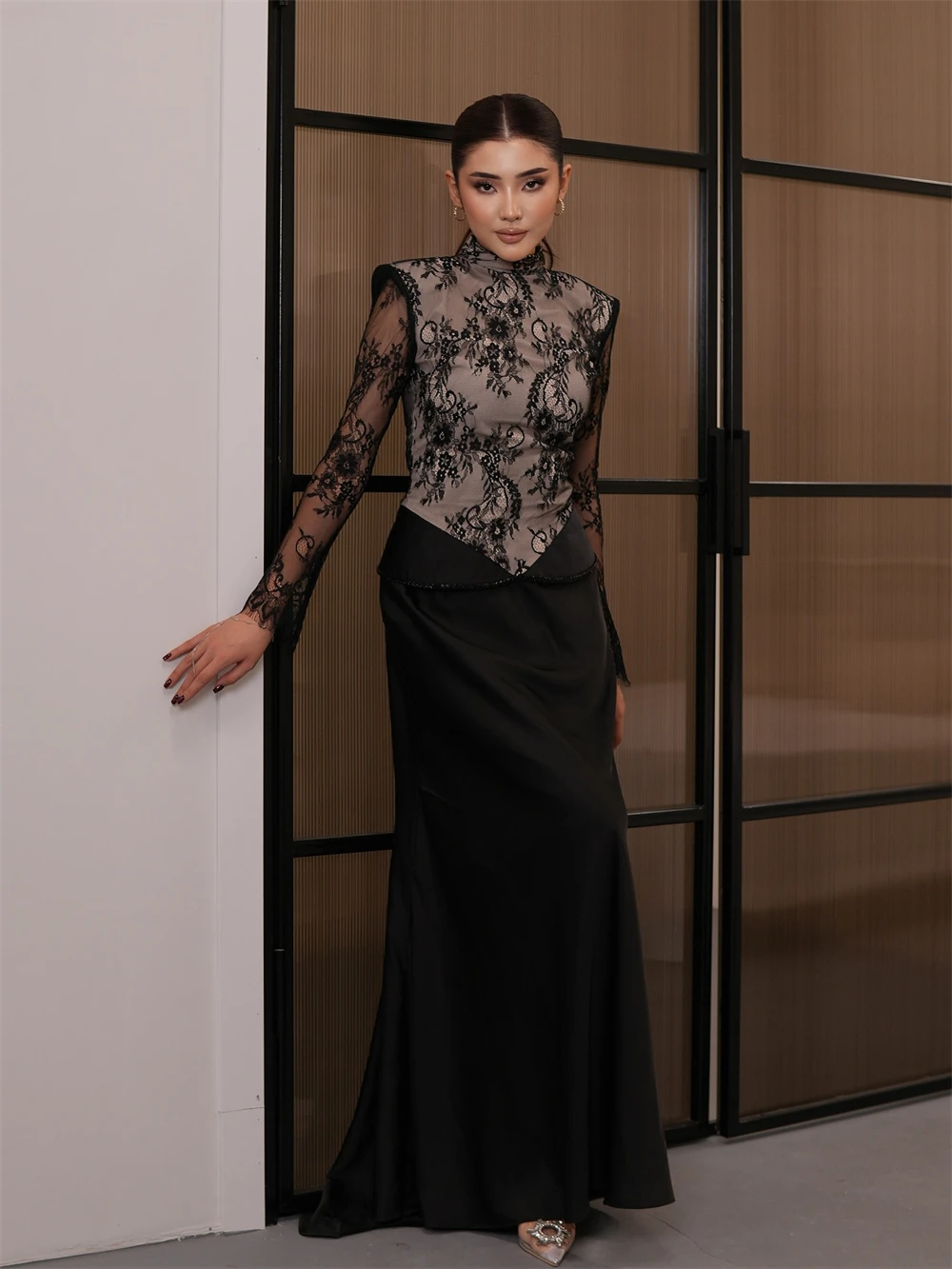 

Customized Simple Black Jersey Evening Dresses Formal Long Sleeves Homecoming Dresses Temperament Special Occasion Gowns