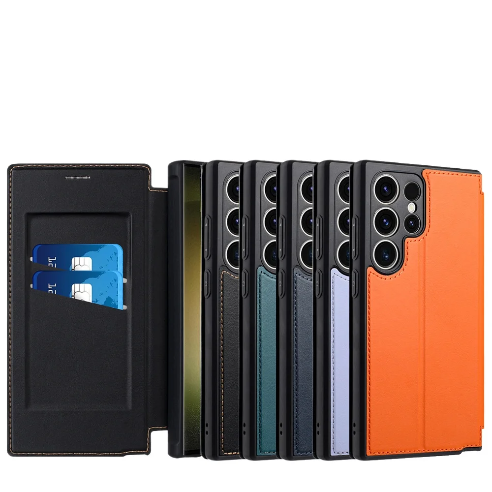 

For Samsung Galaxy S24 Ultra Case Skin X2 Series Magnetic Folio Leather Flip Wallet Cover with Card Slot For S24 Plus Covers