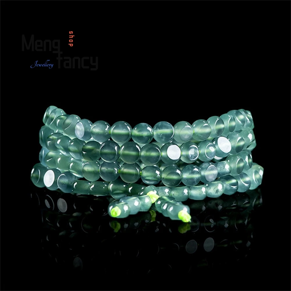 

High-Grade Genuine Natural A-Grade Jadeite Blue Water Jade Abacus Plate Bead Necklace Ice-Type Jade Bracelet Fashion Jewelry