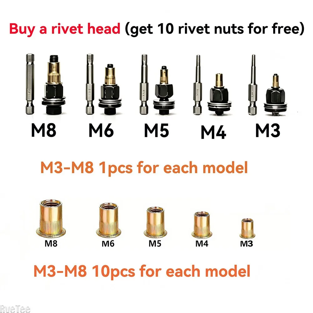 Manual Riveting Gun Set 10Pcs, M3 to M8 Rivet Nut Hand Riveter, Comes with Rivet Nuts for DIY Assembly & Repair