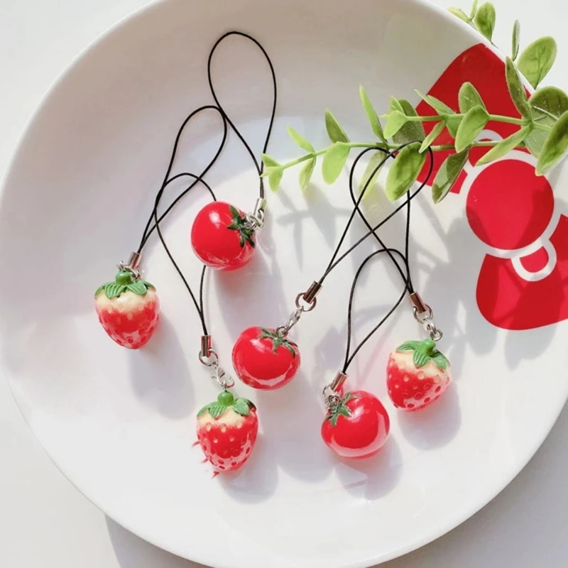 Simulation Strawberry Tomato Lanyard Small Artificial Fruit Charm Key Pendant Cute and Fun Bag Pendants for Womem Fruit Lover