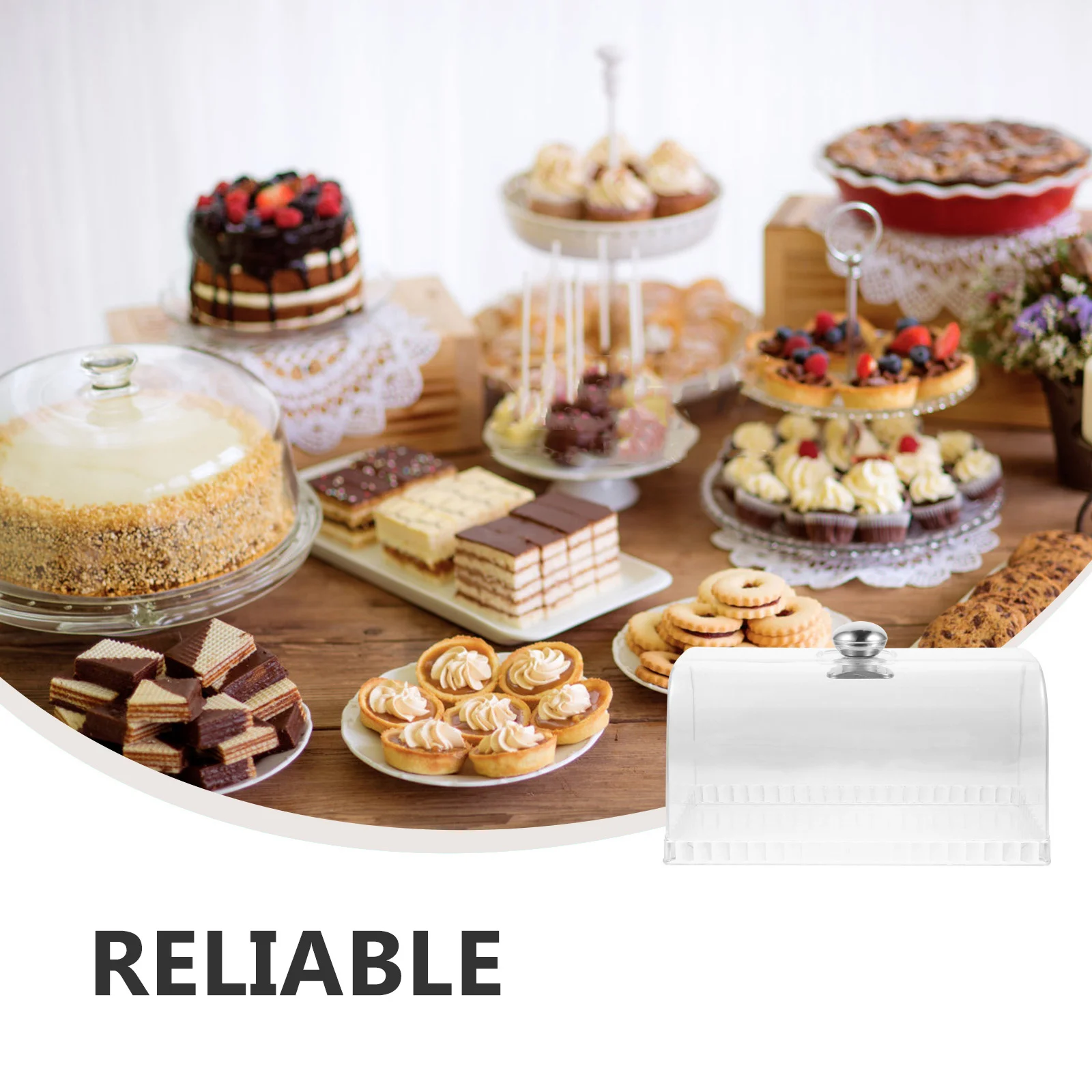 

1Pcs Cake Stand Cover Clear Food Dome Transparent Lid with Smooth Stainless Steel Handle for Cakes Dessert Snacks